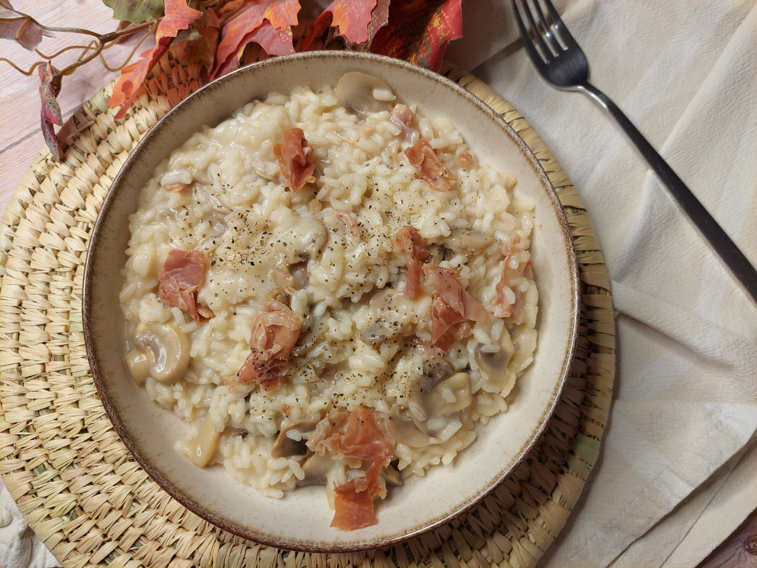 Risotto funghi e prosciutto crudo